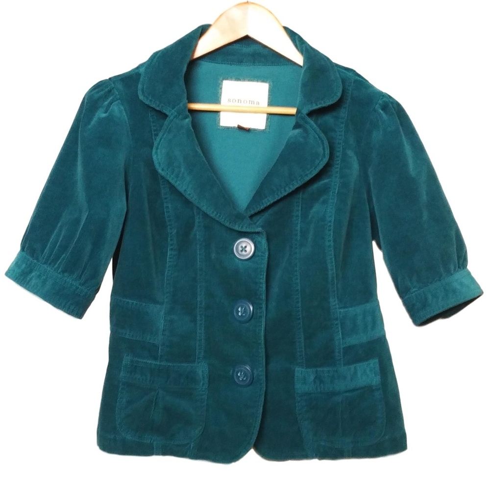 Stylish Teal Corduroy Jacket 3/4 Sleeve - Sonoma